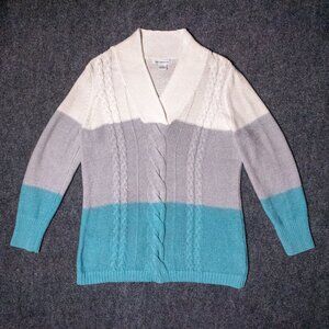 Liz Claiborne Long Sleeve V-Neck Sweater Large / Beige Gray Aqua
